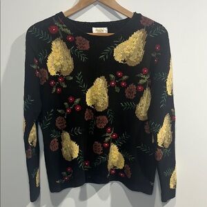 Talbots Vintage hand knit linen cotton Floral Fruit crewneck Sweater size LP